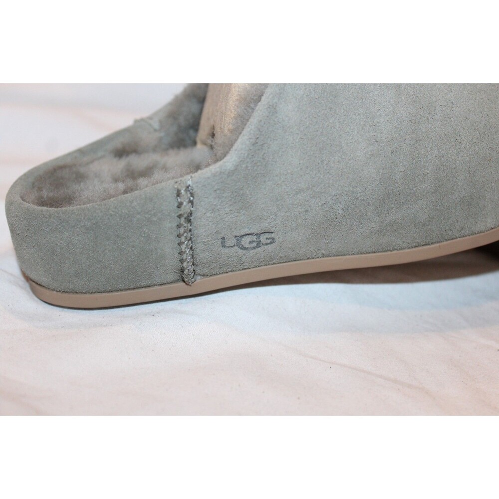 UGG Elea Slip On Clogs Women’s Suede Sheepskin Slippers MSG GREEN SZ 7 NEW - Picture 4 of 6